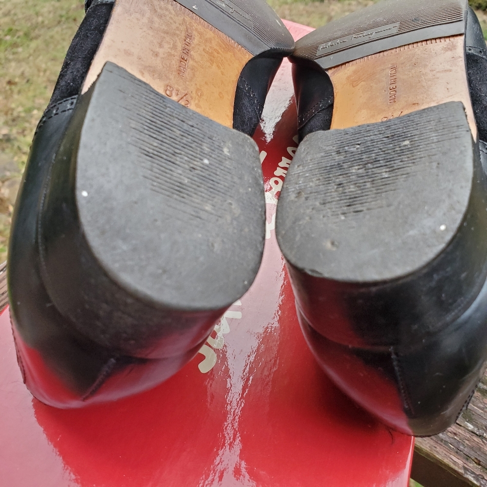 Salvatore Ferragamo Black Leather & Suede Loafers - Picture 11 of 15